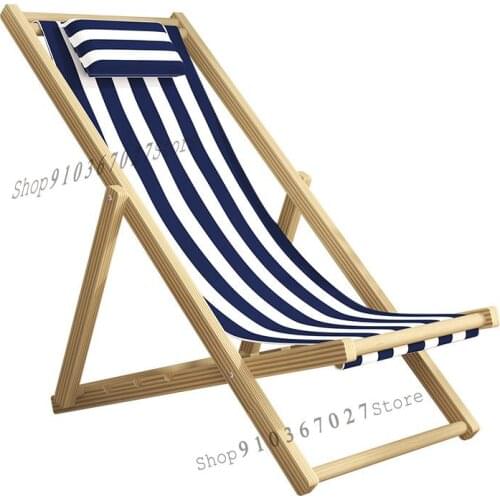 Solid Wood Beach Chair Folding Recliner Folding Lunch Break Portable Balcony Home Leisure Canvas Chair Outdoor Chair