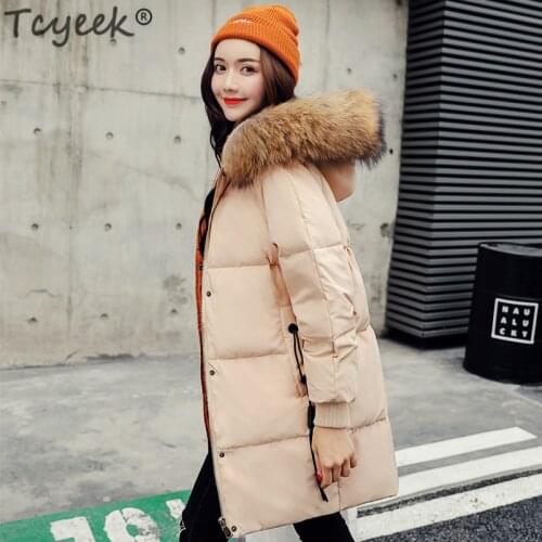 Tcyeek Down Coat Female Winter Down Jacket Women Thick Warm White Duck Down Parkas Korean Fashion Fur Hooded Clothes LWL1145