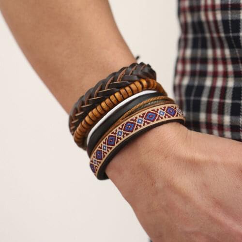Ysh045 European and American Popular Vintage Leather Hand Woven Bracelet Multi-layer Leather Bracelet Adjustable for Men