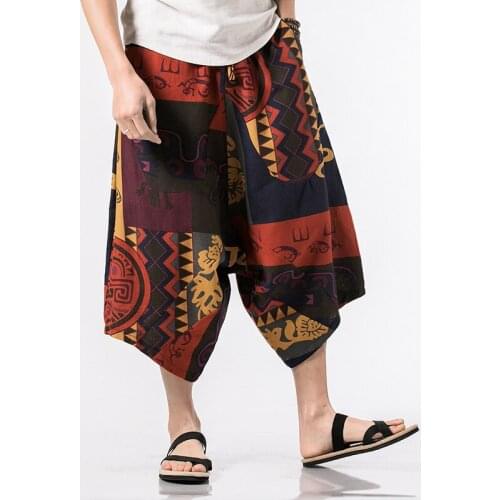 Dropshipping Men Harajuku Harem Pants Mens Summer Cotton Joggers Pants Male Vintage Chinese Style Calf-Length Sweatpants
