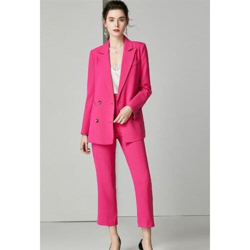 Fuchsia Women Business Suits Blazer Jacket+Pants Formal Ladies Pant Suits Office Uniform Style Female Trouser PantSuit