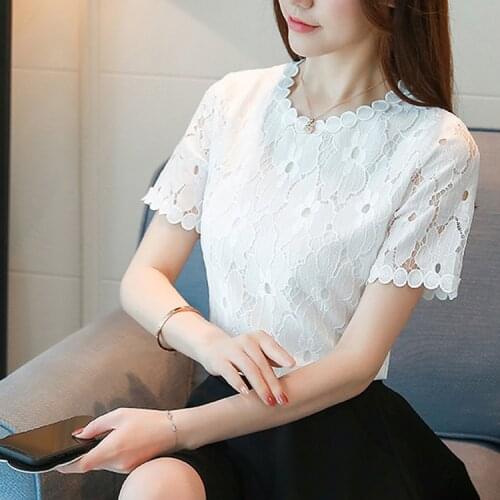 Fashion Women Ladies Summer Short Sleeve Shirt Loose Casual Lace White Blouse Shirts Tops Clothes NS4505