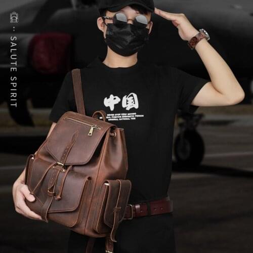 13.5 Inch Genuine Leather Backpack Vintage Cowhide Womens Laptop Backbag School Bag Large Capacity Female Shoulder Bag