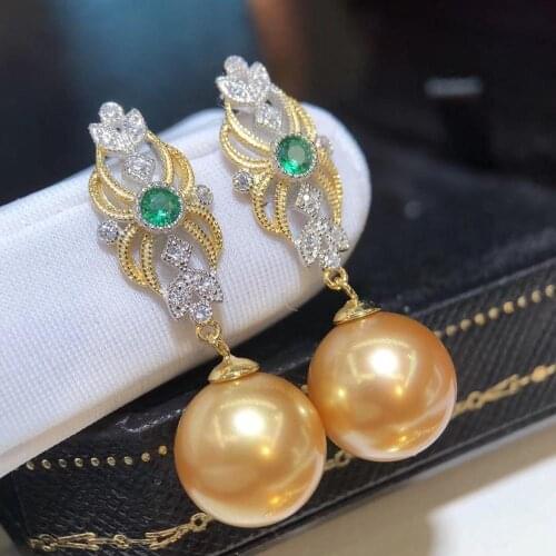 D510 Pearl Earrings 925 Sterling Silver Round 9-10mm Nature Fresh Water Edison Golden Pearls Jewelry Drop Dangle Earrings