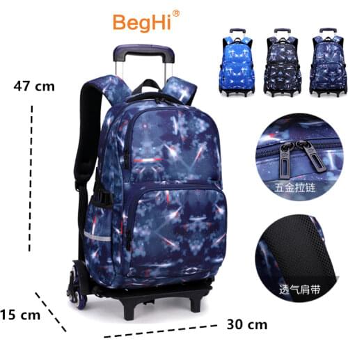 Trolley School Bags 6 Wheels Primary Secondary School Students Staircase Climb Stairs Wheeled Backpack Waterproof Bag ZR1228