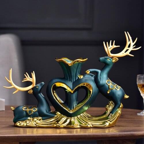 Nordic Ceramic Lucky Deer Vase Fake Flower Ornaments Home Livingroom Desktop Furnishing Crafts Wine Cabinet Figurines Decoration