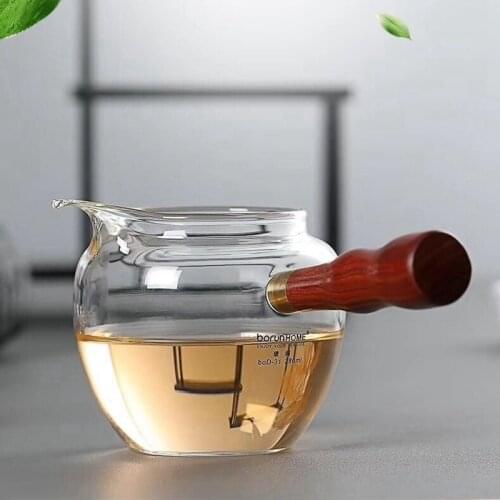Wooden handle glass fair cup heat resistant kungfu tea set accessories teacup teapot accessories tea cup tea set