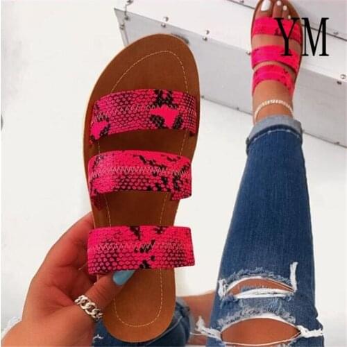2020 Women Fashion Wild Beach Shoes Snake Totem Three-layer Non-slip Outdoor Slippers Sandals Flat Bottom Ladies Slippers