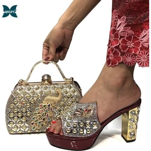 Concise Style New Design Italian Women Shoes and Bag in Wine Color High Quality New Arrivals Summer Shoes Matching Bag for Party
