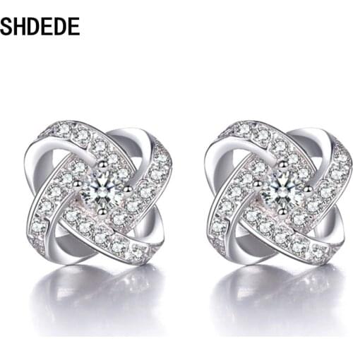 SHDEDE Embellished With Crystals From Swarovski Stud Earrings 925 Sterling Silver Women Party Gift Fashion Jewelry -WH57