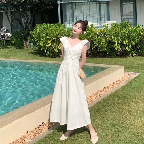 Fashion women elegant summer holiday beach dress new arrival sexy vintage classical high quality backless white a-line dress
