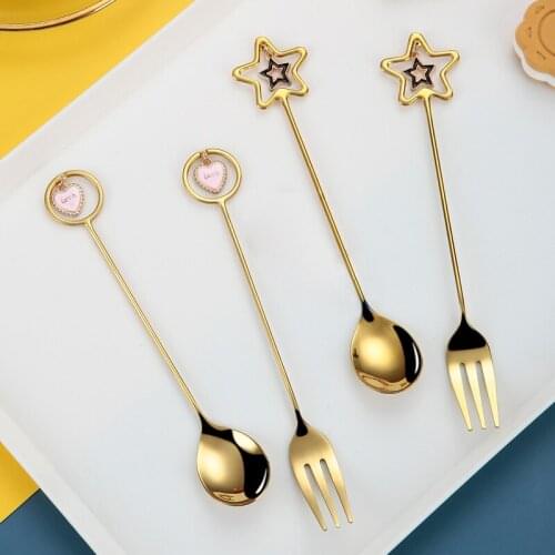 1 pcs stainless steel dessert fork spoon cake coffee dessert tea ice cream stirring spoon candy cute cartoon teaspoon