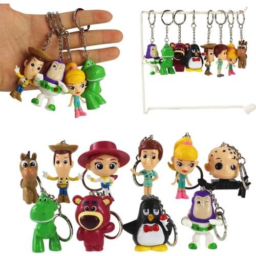 10pcs/set 4.5-6cm Toy Story Keychains Woody Buzz Jessie Rex Bullseye Alien Bear Figure Toys Cute Mini Pendant