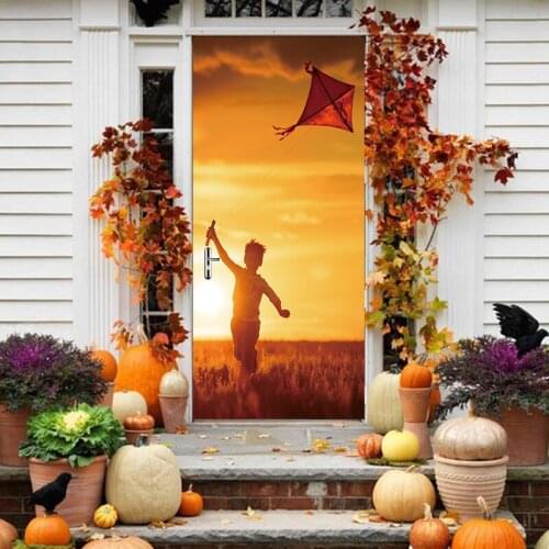 2pcs/set Kite Flying Clouds Vinyl Door Stickers Landscape Style Wallpaper Bedroom Living Room Waterproof Decals Home Decor