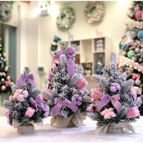 2020 Christmas ins simulation snow flocking dress up mini pink Christmas tree desktop ornaments shopping mall window decorations