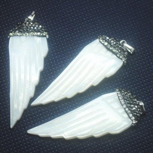 3pcs white shell pendants carving angel wings for charms women necklace pendants making size 55x20mm