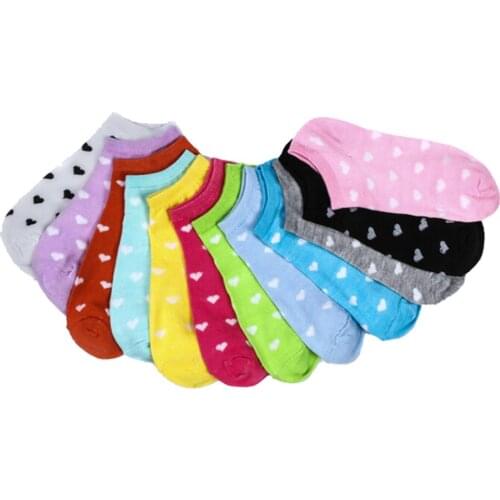 Fashion 5pairs Cute Love Women Socks Candy Color Sweet Ship Short Ankle Socks