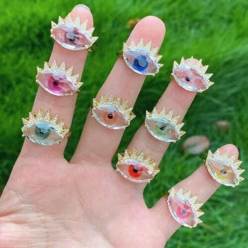 5Pcs New Design Fashion Eye Cubic Zircon Ring Colorful Crystal Luxury Shiny Adjustable Party Ring for Women