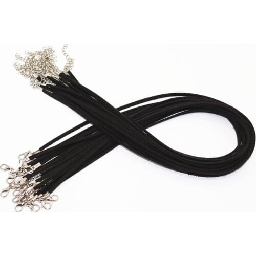 50pcs/lot Adjustable Black Color Faux Suede Leather Necklace Cord With Lobster Clasp 3mm 18inch