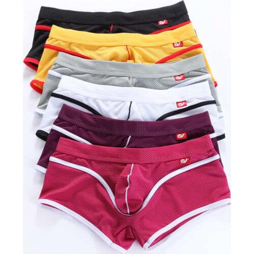 6 Pcs/Pack Men Underwear Breathable Mesh Boxers Sexy Mens Boxer Shorts Trunks Wholesale Comfortable Males Penis Pouch Underwear