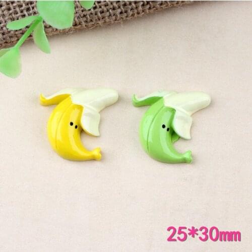 Free Shipping 25*30mm Flatback Kawaii Resin Cabochon Food Fruit Banana Resin Clay Beads Charms Fit Girl hair Jewelry 10pcs
