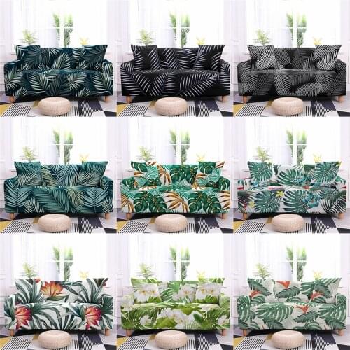 Tropical Plant Flower Print Sofa Cover Elastic Sectional Couch Cover For Living Room Single Loveseat Green Leaf Sofa Slipcover