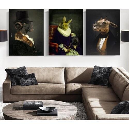 WANGART Wall Art Retro Nostalgia Gentleman oil paintings Animal posters Print Canvas Painting For Living Room Fashion Home Decor