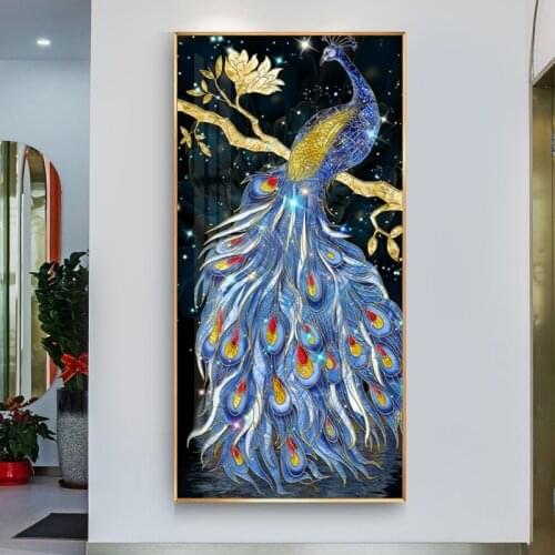Nordic Style Porch Decorative Painting Vertical Oil Painting Entrance Hallway Aisle Modern Minimalist Peacock Mural