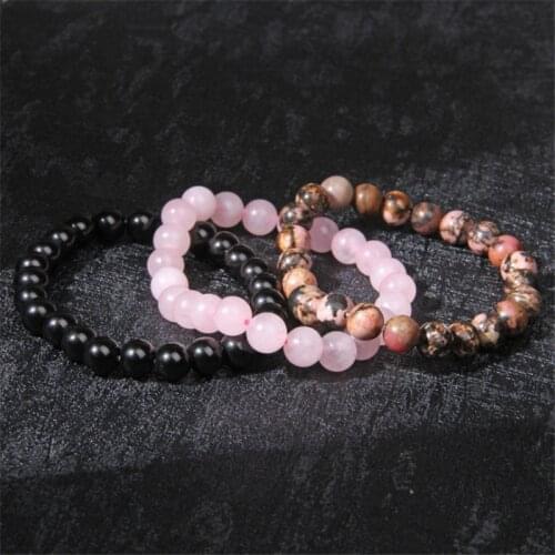 Dropshipping bracelet Black Onyx Rhodonite Rose Quartzs Beaded Wrist Men Women Natural Stone mala Bracelets Jewelry