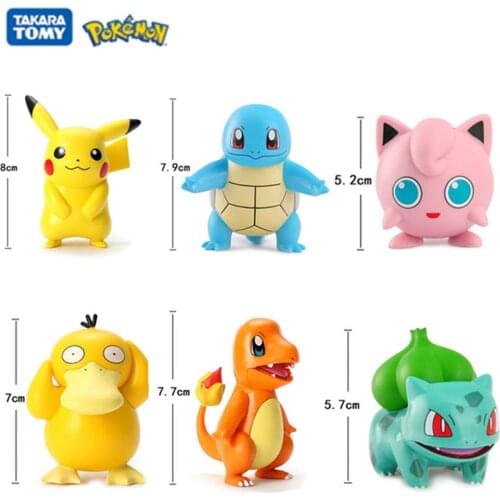 6Pcs/Set Pokemon Pikachu Anime Figures Charmander Psyduck Squirtle Jigglypuff Bulbasaur High Quality Toy Model Kids Best Gifts