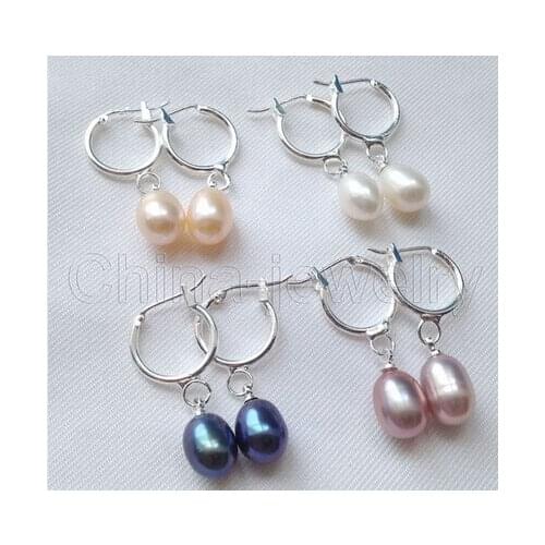 Set 4pairs 10-11mm white pink black purple rice shape freshwater pearl earring>Lovely Fine Nobility Ladys Womens Earrings