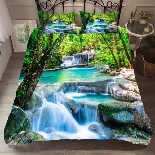 Bedding Set 3D Printed Duvet Cover Bed Set Forest waterfall Home Textiles for Adults Bedclothes with Pillowcase #SL05