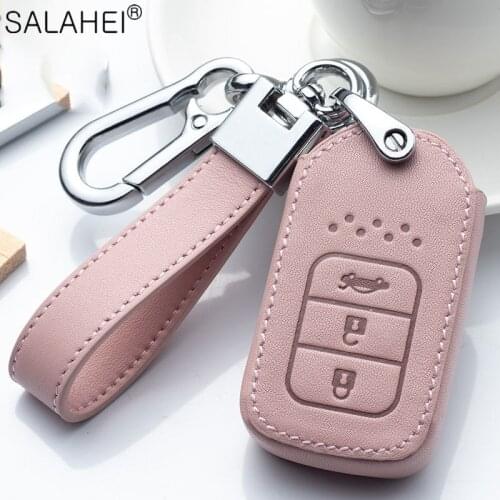 Leather Car Keyless Smart Key Fob Case Cover for Honda Civic Accord Fit Hrv Crv Jazz City Auto Accessories Protector Interior