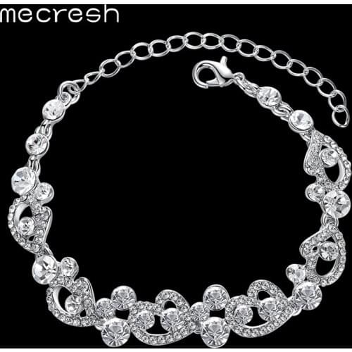 Mecresh Heart-Shape Charm Bracelets for Women Silver Color Crystal African Girls Pulseiras 2018 Wedding Christmas Jewelry MSL285