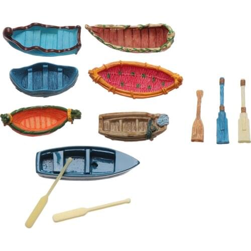 1Set Terrariums Boat Figurine Artificial Paddle Miniature Ship Fairy Garden Ornament Dollhouse Micro Landscape Resin Craft Acces