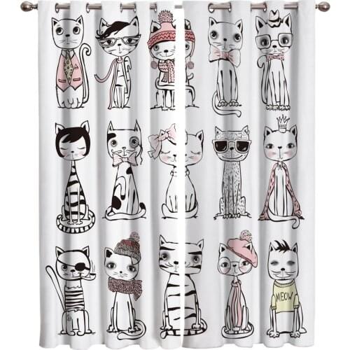 Cartoon Cat Kitty Window Curtains Curtains for Living Room Decorative Items Living Room