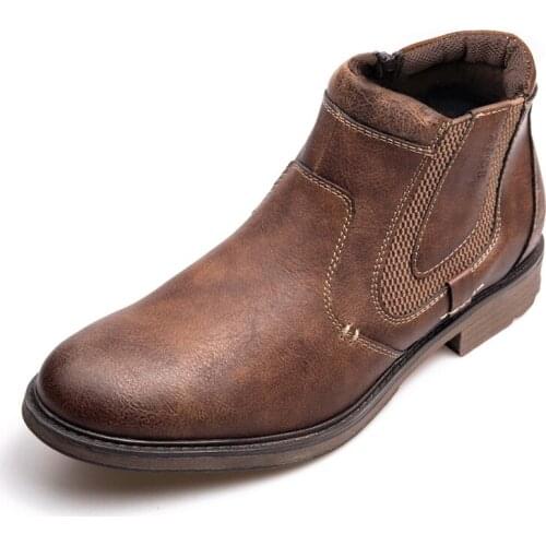 Men Boots Leather 2020 Autumn Winter Vintage Style Ankle Short Chelsea Boot Man Footwear Hombre Casual Men Zipper Boots