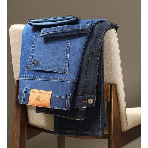 Mens Fitted Straight Thin Jeans 2021 Spring Classic Embroidery Brand High Quality Tencel Cotton Stretch Men Jeans Pants 28-42