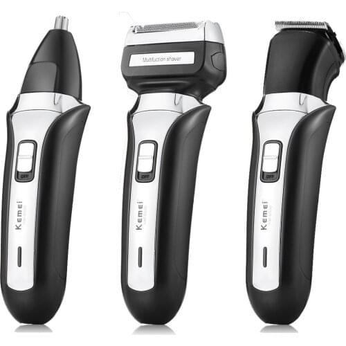 Kemei Pro 3 in 1 man rechargeable beard trimmer nose&ear trimmer foil shaver Mustache Trimmer Body Groomer man grooming kit