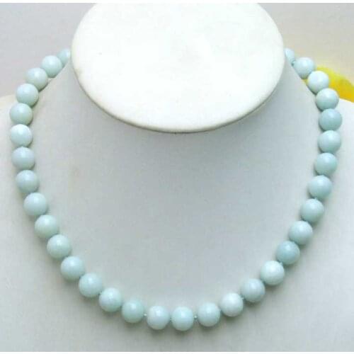 Qingmos 8mm Round Natural Blue Amazonite Necklace for Women with Genuine Stone Necklace 18" Chokers Jewelry Nec5501