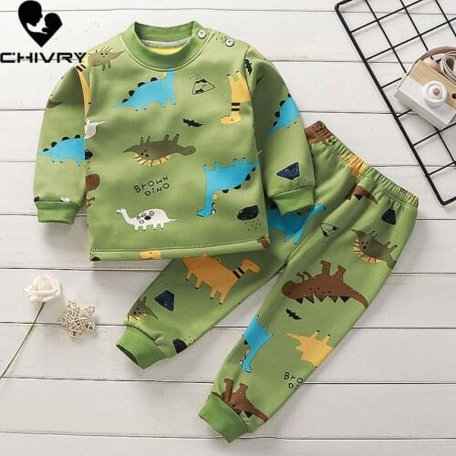 New 2020 Kids Boys Girls Pajama Sets Cartoon Cashmere Cute T-Shirt Tops with Pants Baby Winter Thicken Keep Warm Clothes Sets
