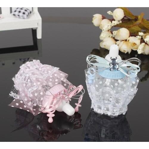 Plastic Blue/Pink Lace Feeder Feeding Bottle Candy Chocolate Box Boxes For Wedding Birthday Baby Shower Favors Gifts