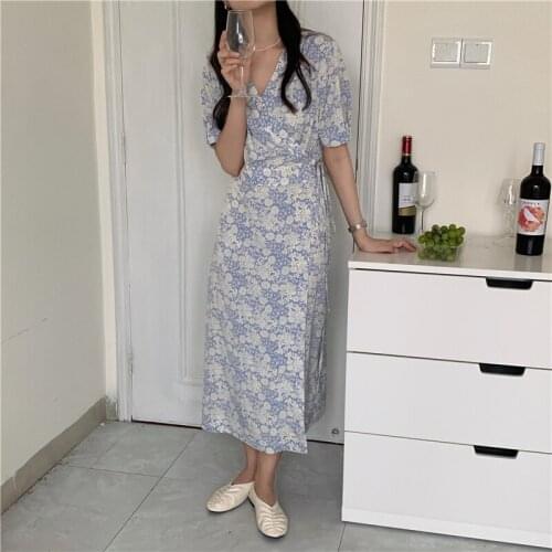 Alien Kitty 2021 Summer Dress Gentle Retro Party Beach V-Neck Floral Printing Elegant Prom Loose Women Vinage Chic Long Sundress