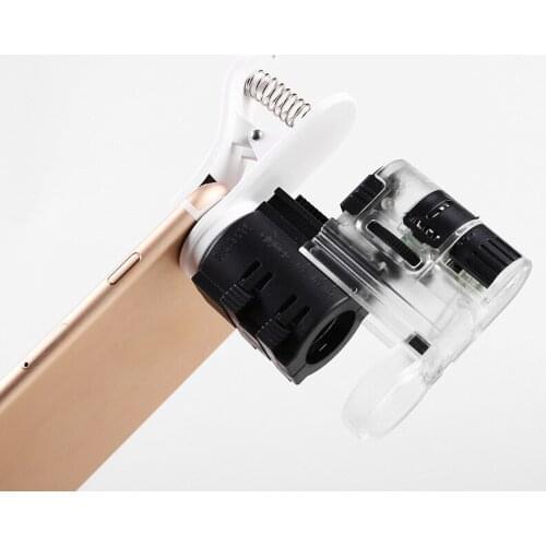 Portable Mobile Phone Clip-on Magnifying Glass with LED Lamp UV Lamp 7X 12X 15X Combination Microscope