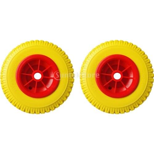 1 Pair of 25.4cm/ 10inch 150kg Load Puncture Proof Rubber Yellow Tyre on Red Wheel for Kayak Canoe Boat Trolley Cart Transport
