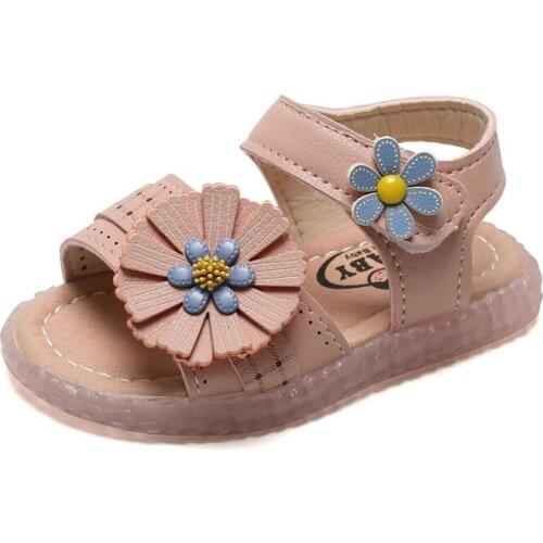 CUZULLAA Baby Girls Elegant Flowers Beach Sandals Kids Summer Princess Shoes 2020 Baby Children Soft Bottom Sandals Size 15-25