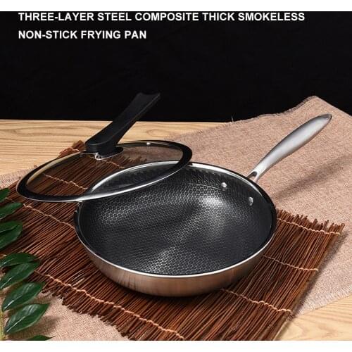 304 Stainless Steel Frying Pan 3-layer Non-stick Egg Steak Frying Pan Universal Gas Induction Cooker Kitchen Tools