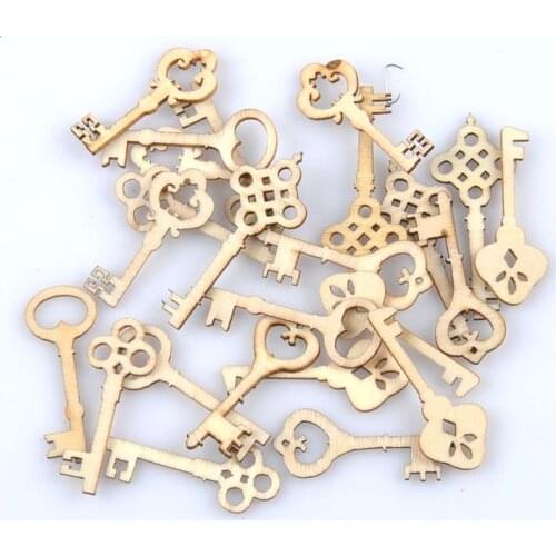24pcs 43x17mm mixed key Pattern Natural wooden Scrapbooking Carft Handmade Accessories Home Decorations MT1654