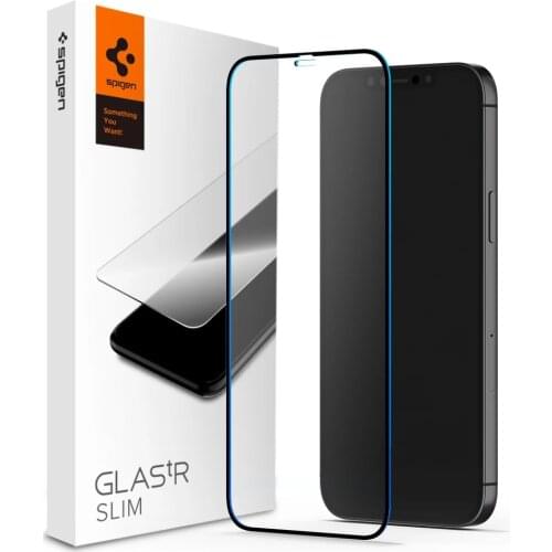 Spigen for iPhone 12 Pro Max mini Glas.tR Slim Full Cover Transparent Tempered Glass 9H Hardness Black Border Screen Protector