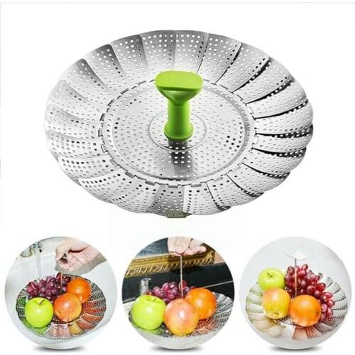 Steel Folding Steamer Basket Steel Vegetable Fish Steamed Steamer Steamer Telescopic Q5E2